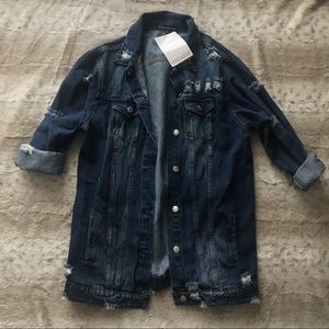 Naked Wardrobe Distressed Long Jean Jacket NEW